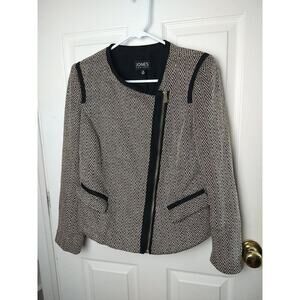 Jones New York woman 10 Blazer Front Gold Zip Pockets Lined Shoulder Pads